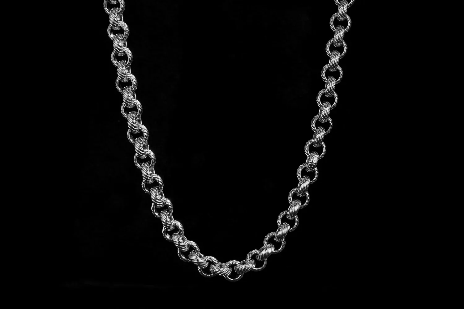 Silver Diamond-Cut Patterned Belcher Chain 8mm