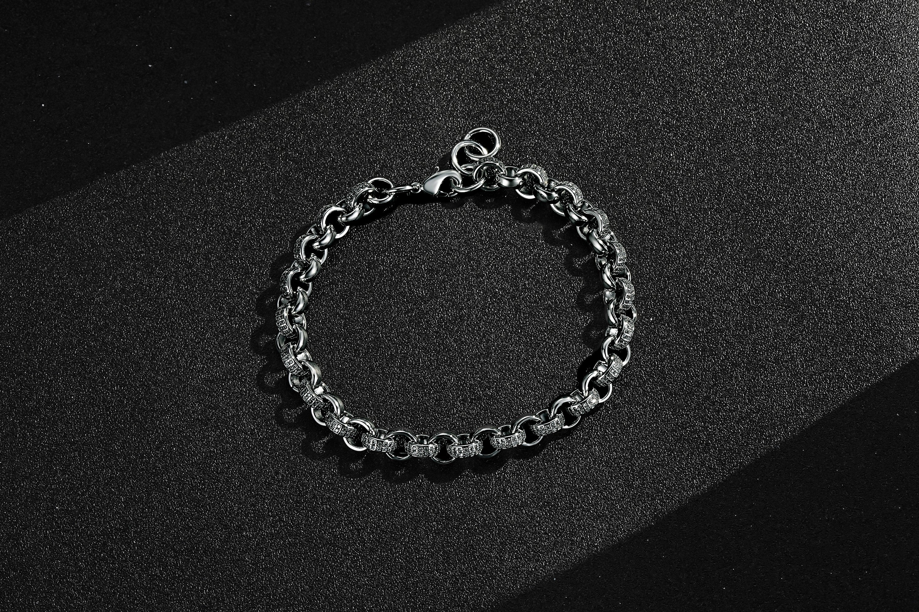 Silver Belcher Bracelet 750 CZ Stones 8mm