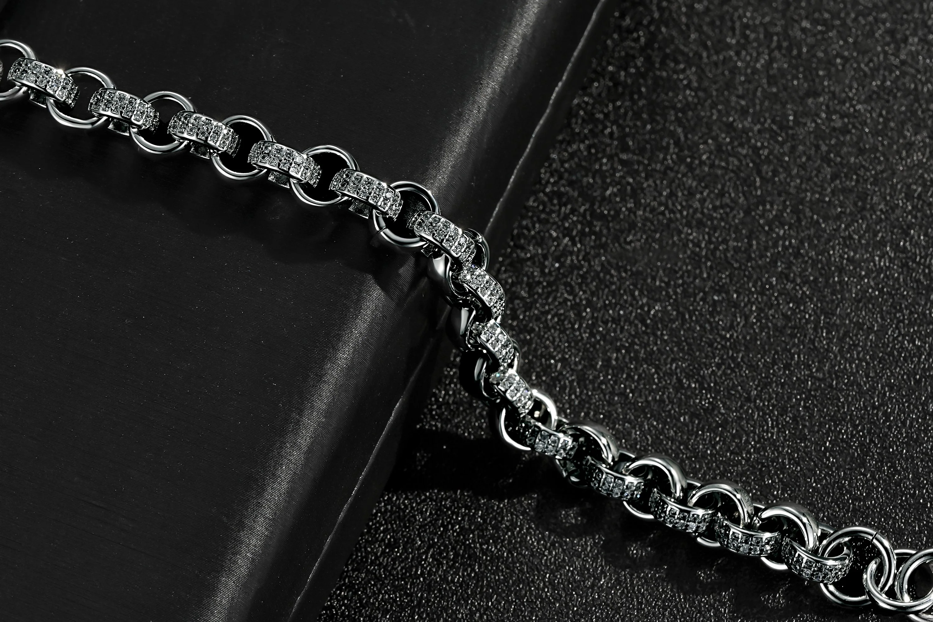 Silver Belcher Bracelet 750 CZ Stones 8mm - Image 2