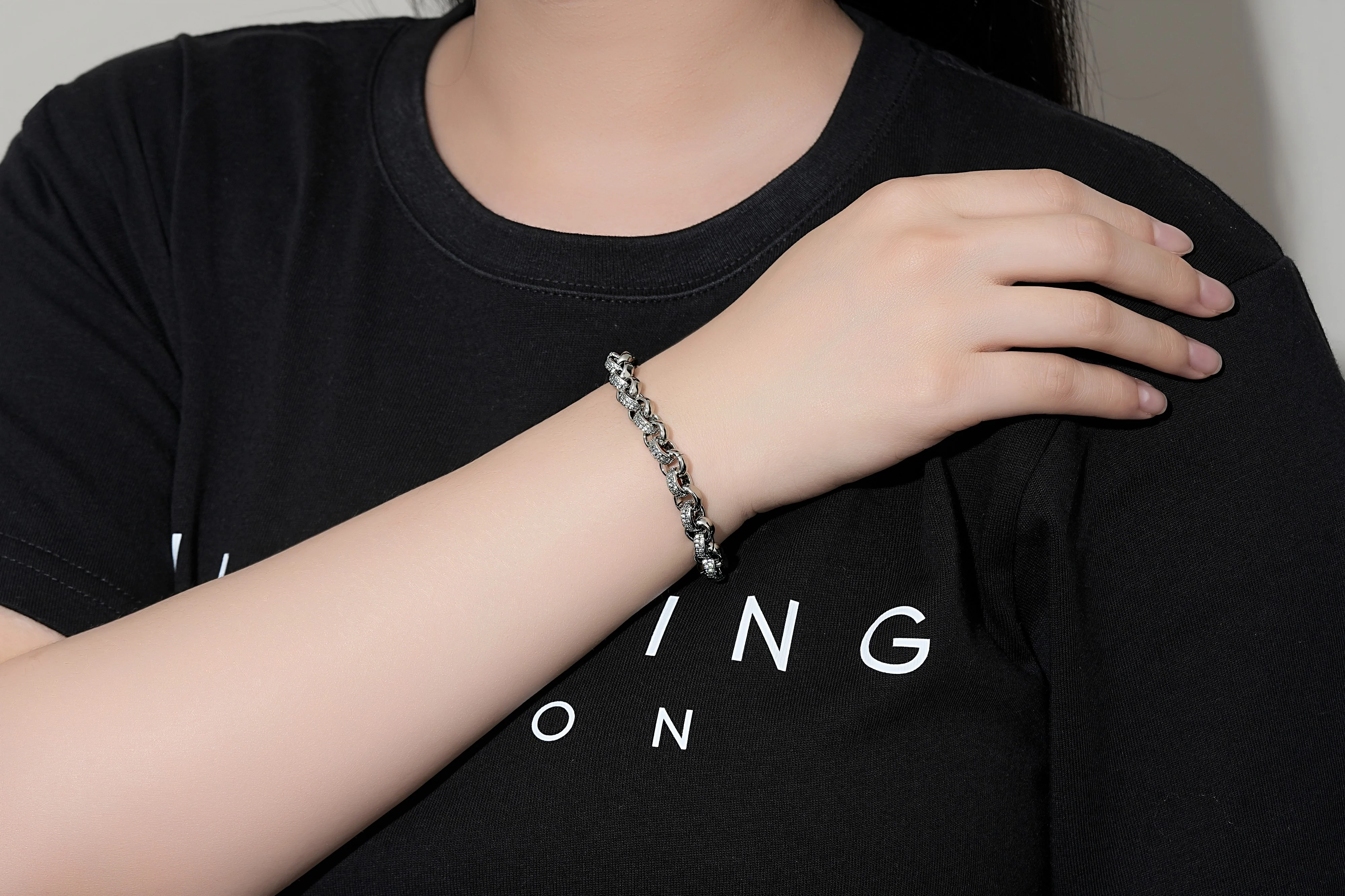 Silver Belcher Bracelet 750 CZ Stones 8mm - Image 3