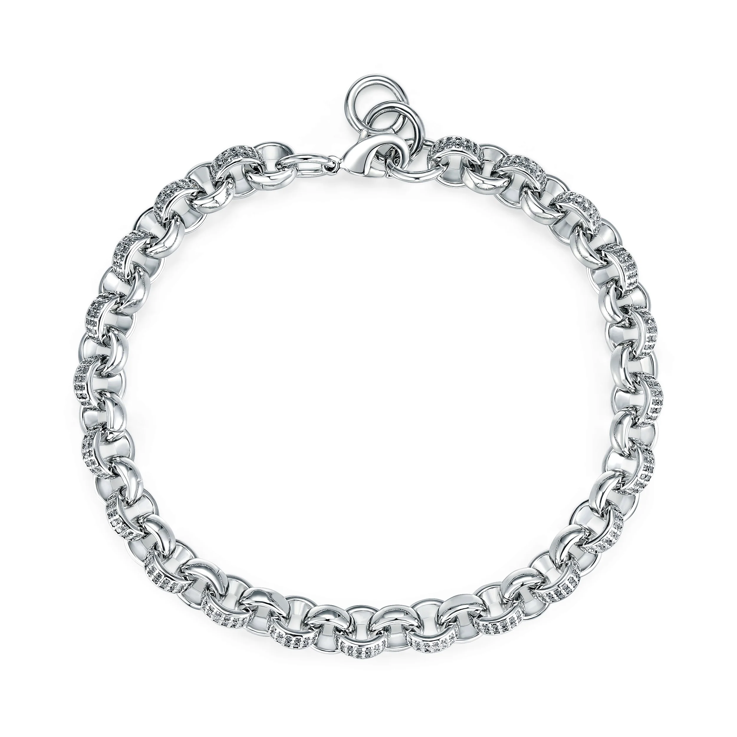 Silver Belcher Bracelet 750 CZ Stones 8mm - Image 4