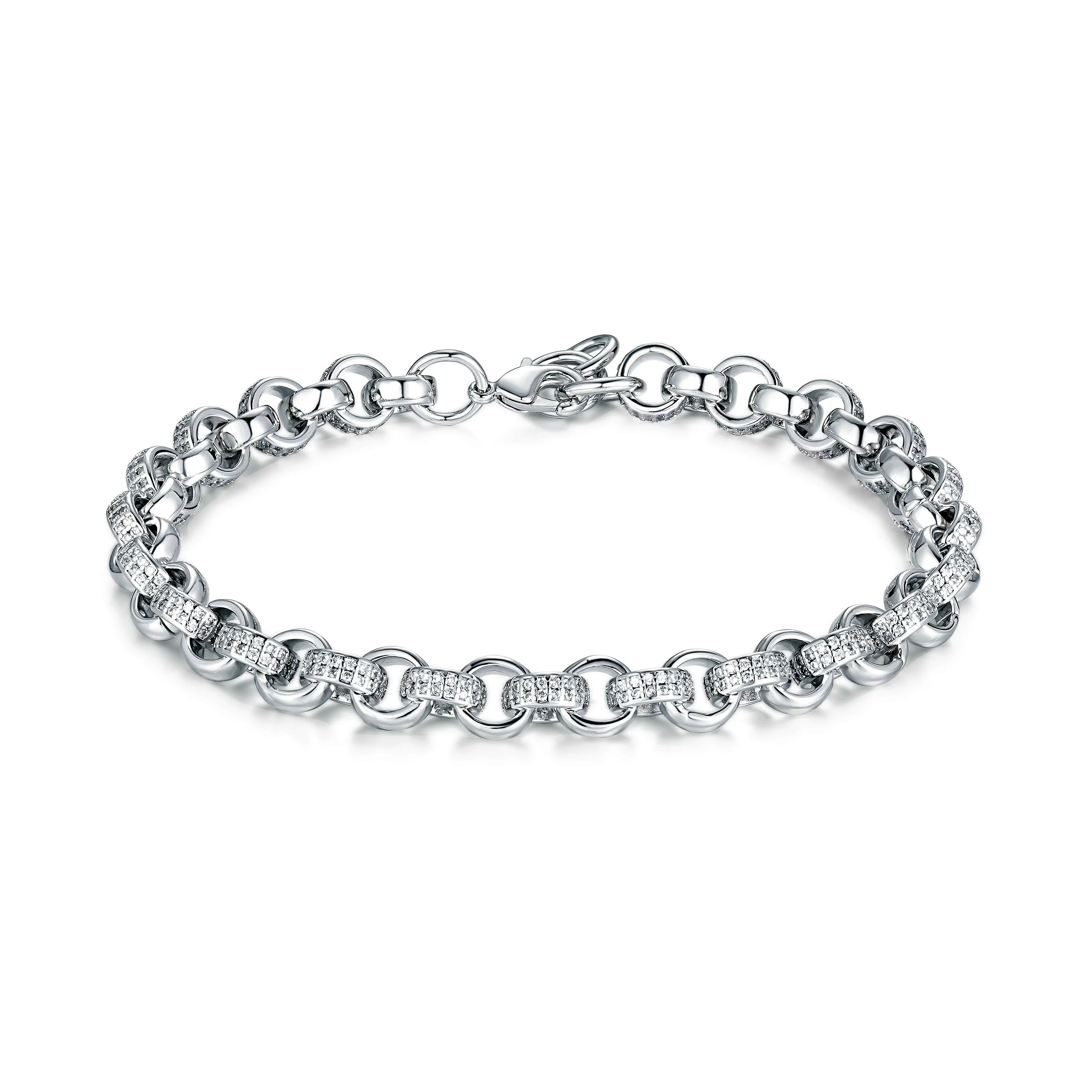 Silver Belcher Bracelet 750 CZ Stones 8mm - Image 5