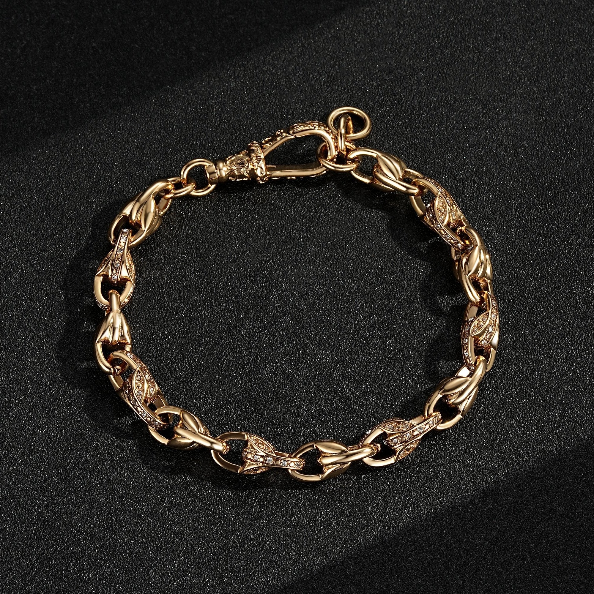 Luxury Gold 3D Tulip Bracelet with Stones and Albert Clasp