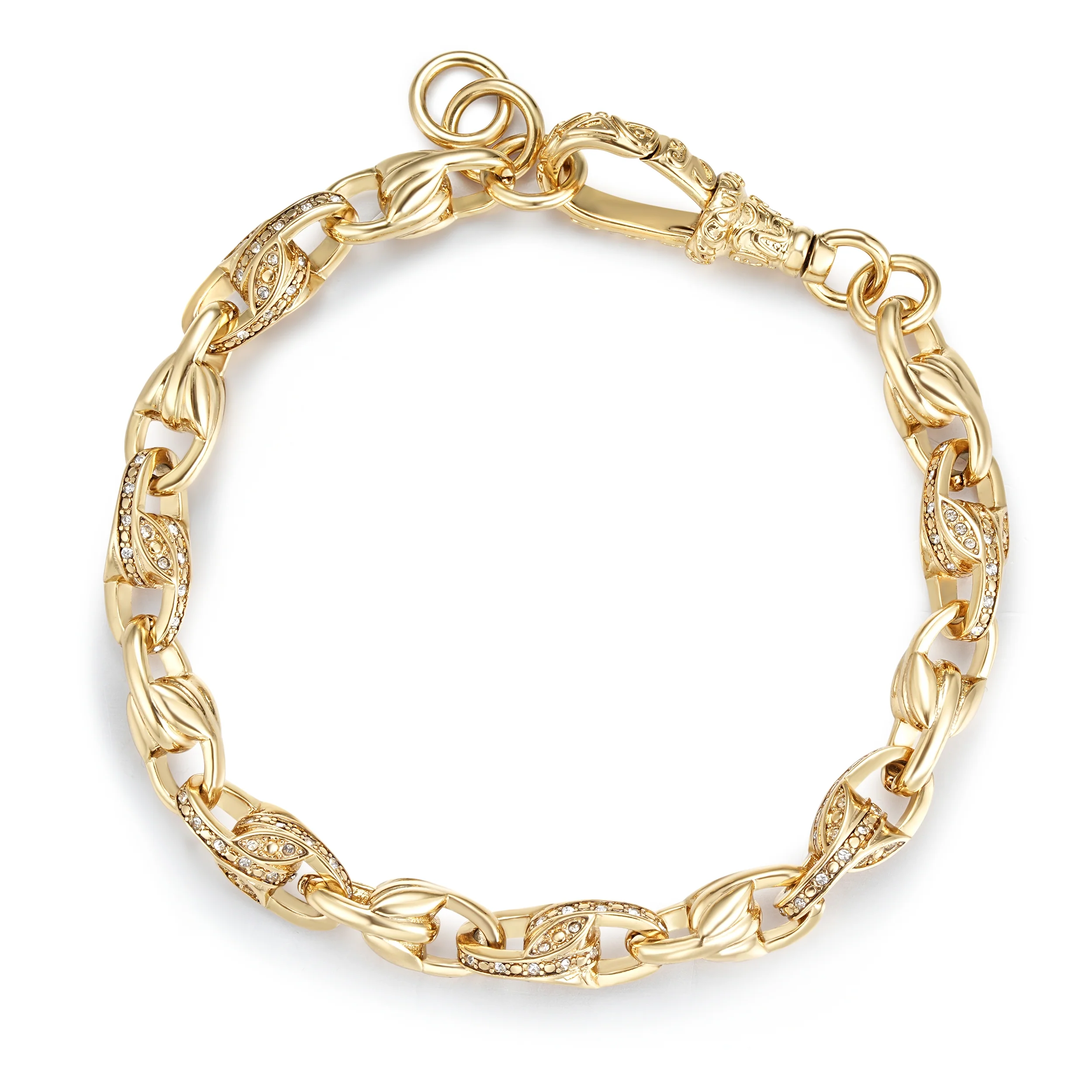 Luxury Gold 3D Tulip Bracelet with Stones and Albert Clasp - Image 4