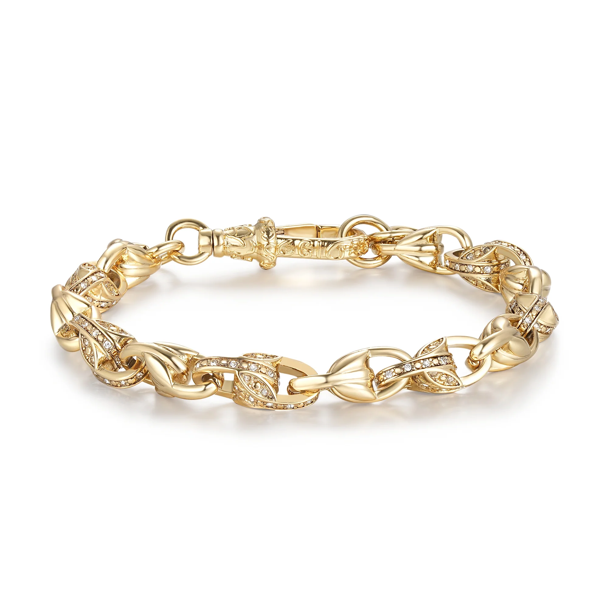 Luxury Gold 3D Tulip Bracelet with Stones and Albert Clasp - Image 5