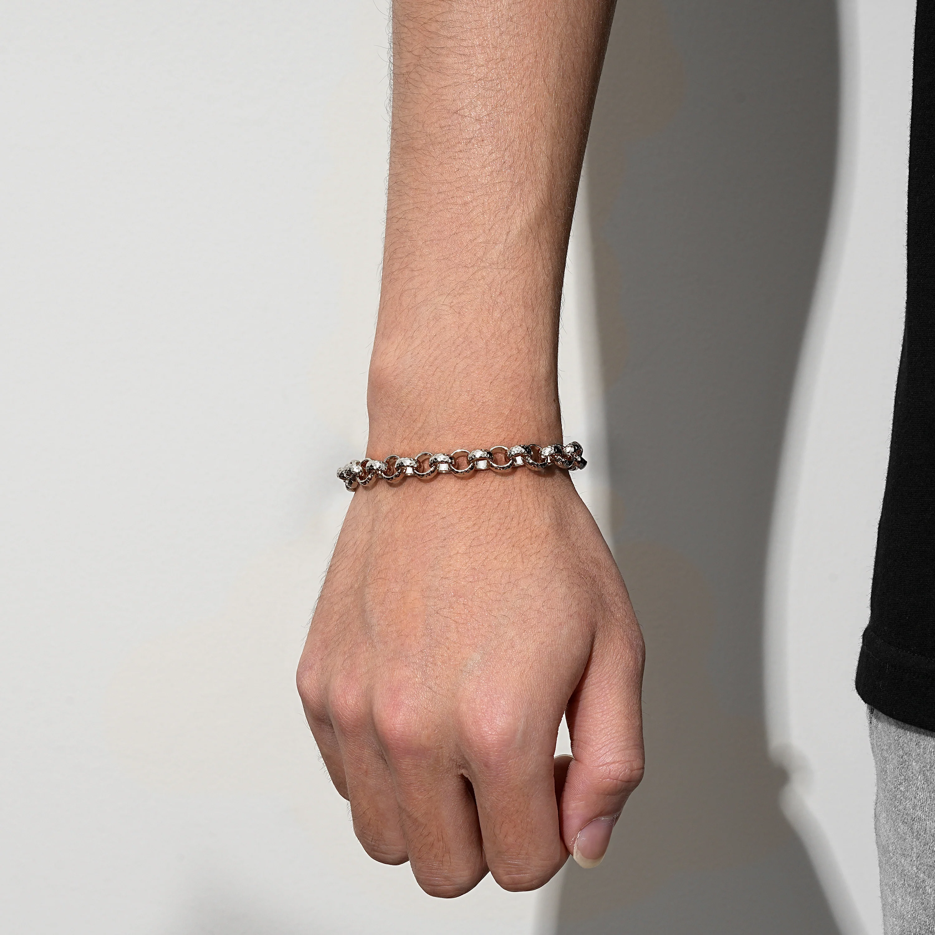Silver Diamond-Cut Patterned Belcher Bracelet 9mm - Image 4