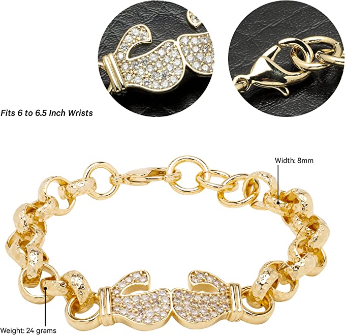 6 inch Boxing Glove Belcher Bracelet With Crystals - Image 3