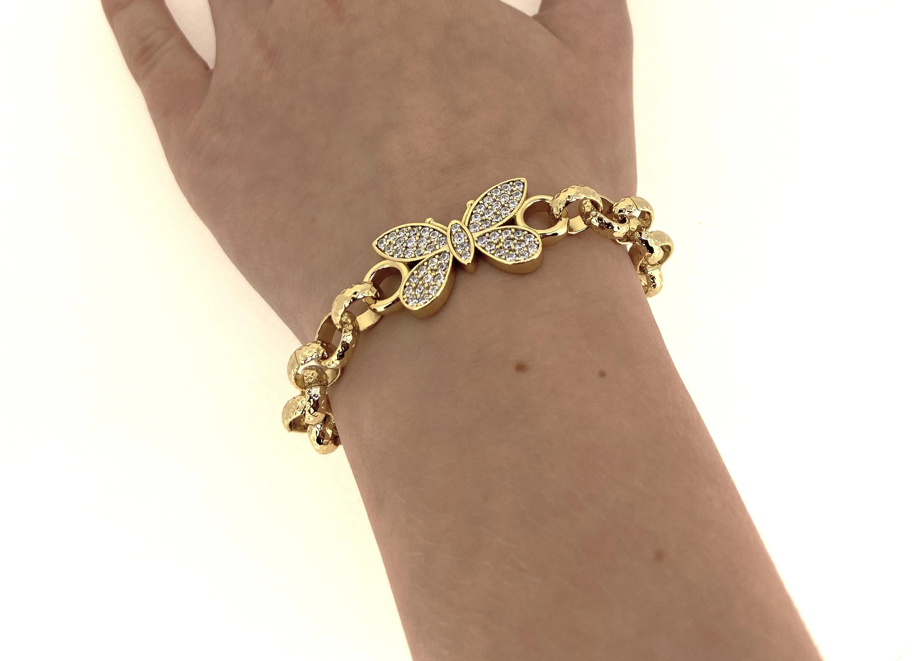 6 inch Butterfly Belcher Bracelet With Crystals - Image 3
