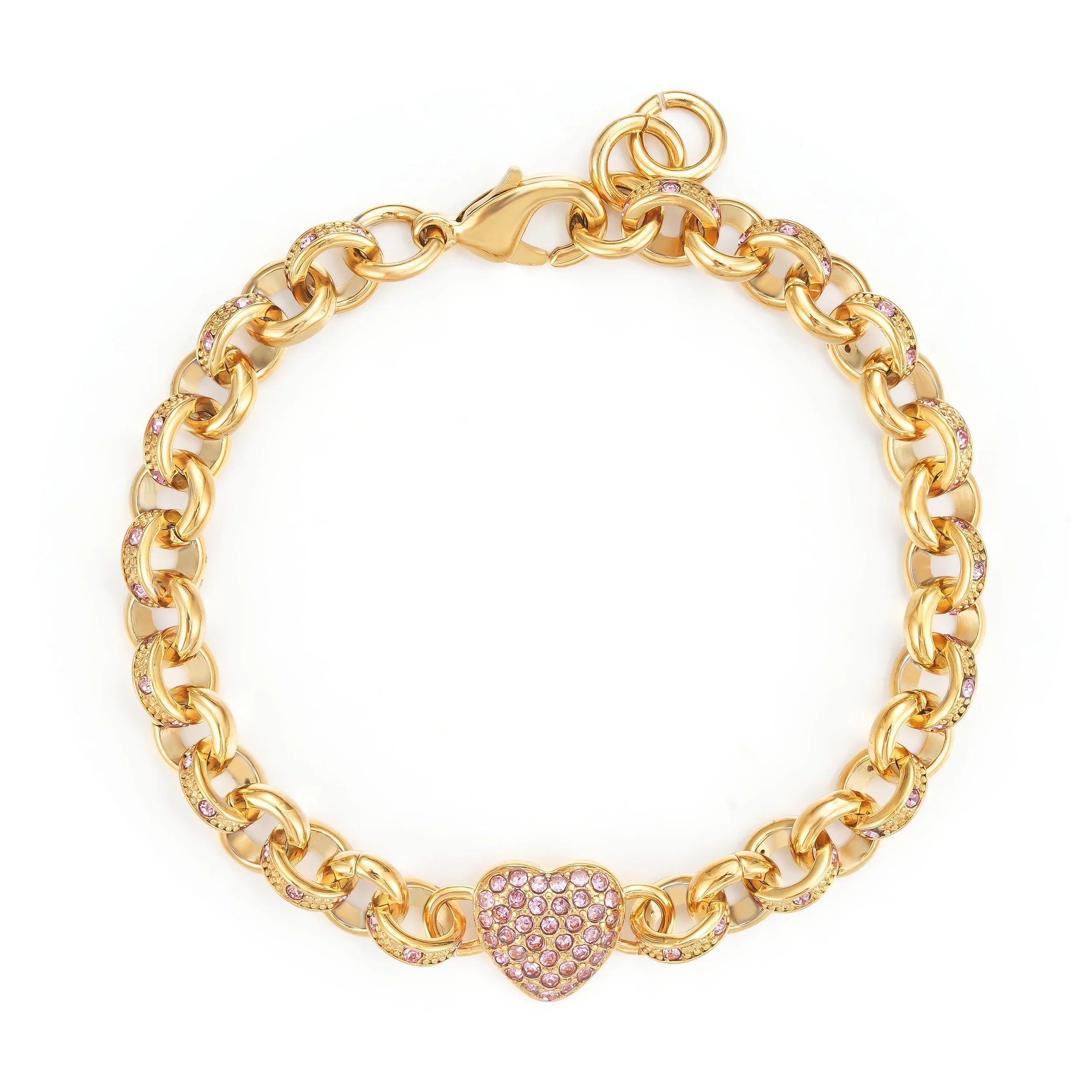 Gold Crystal Heart Charm Belcher Bracelet - Image 2