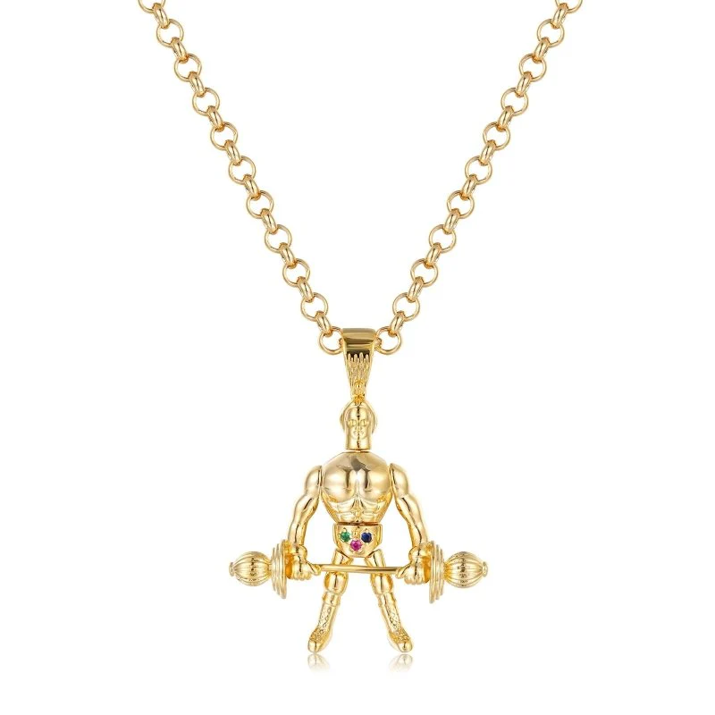 Gold Weightlifter Pendant Multi-Stone 22inches - Image 3