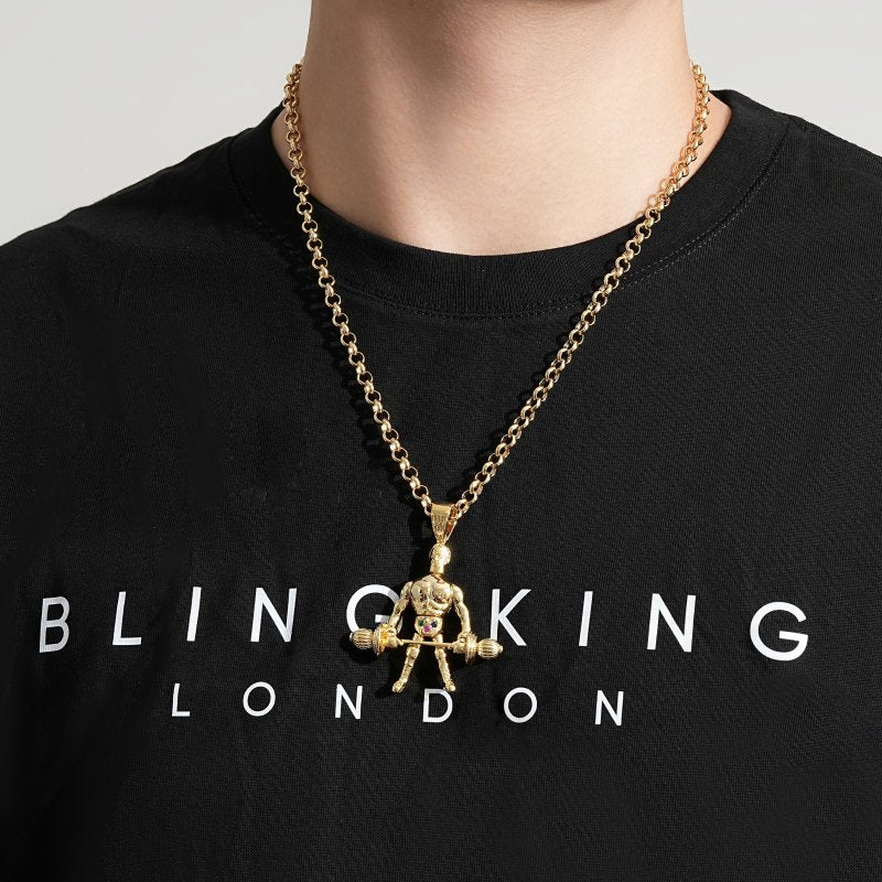 Gold Weightlifter Pendant Multi-Stone 22inches - Image 4