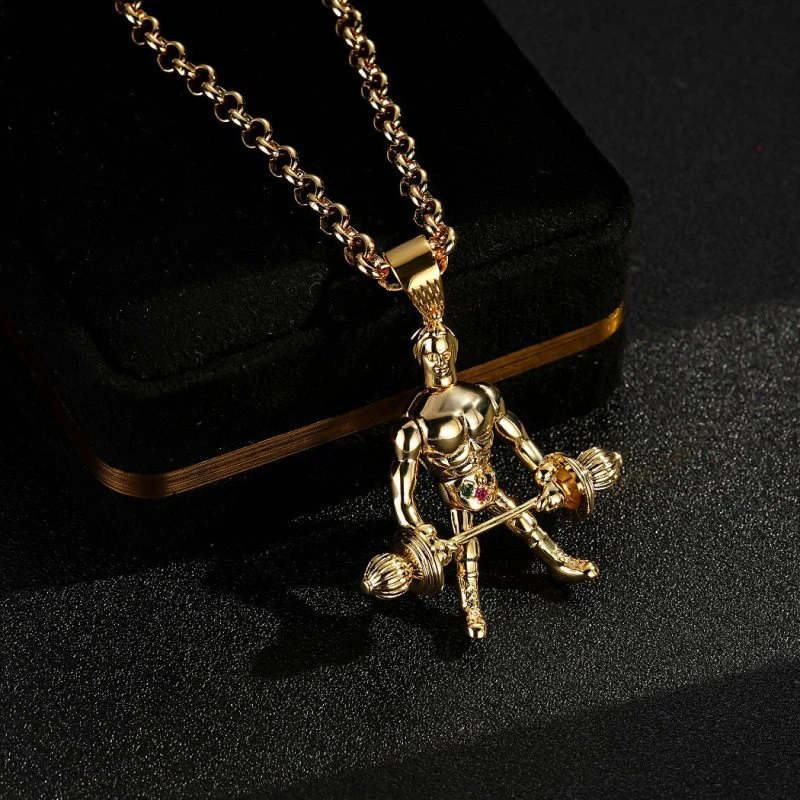 Gold Weightlifter Pendant Multi-Stone 22inches - Image 5
