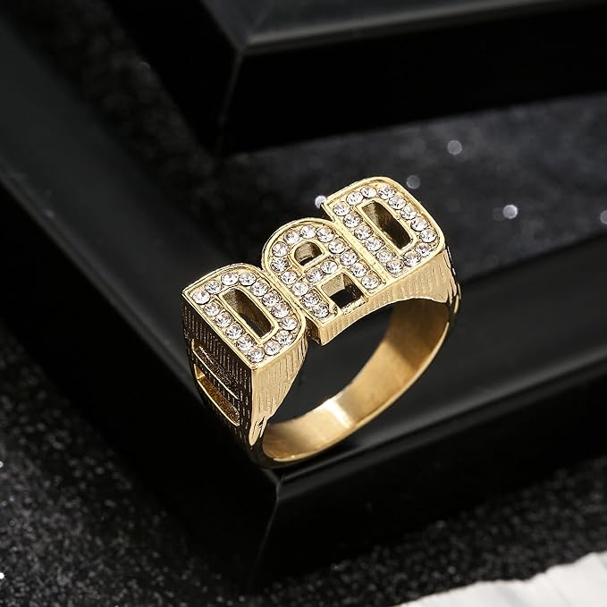 Gold Best Dad Ever Ring with Stones