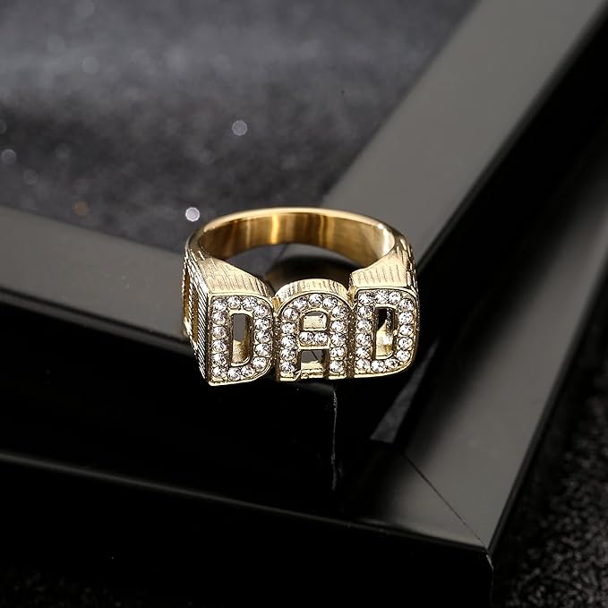 Gold Best Dad Ever Ring with Stones - Image 2