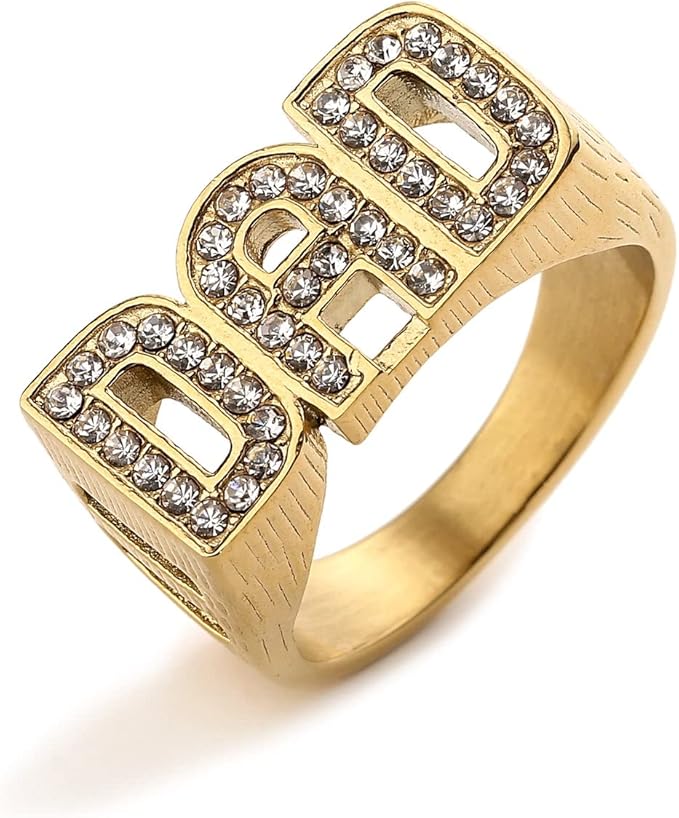 Gold Best Dad Ever Ring with Stones - Image 3