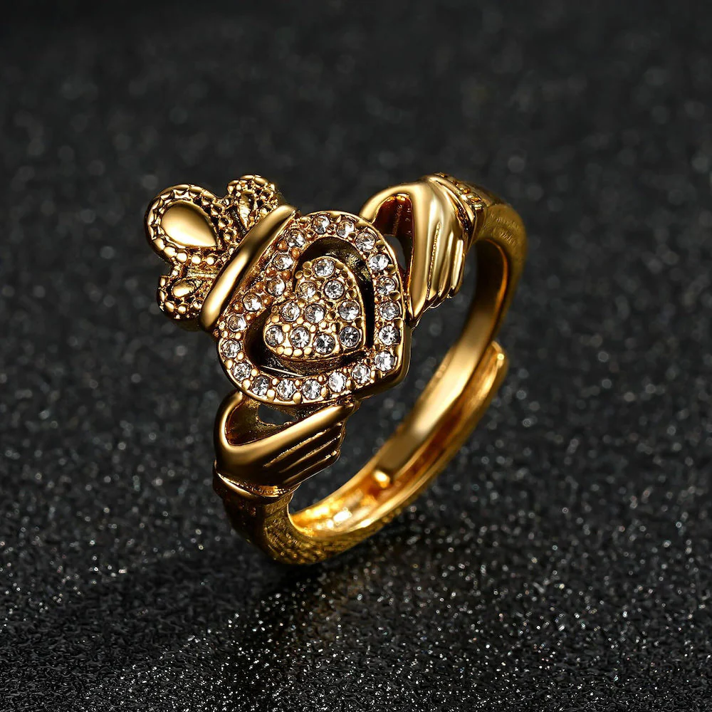 Gold Claddagh Ring with Stones