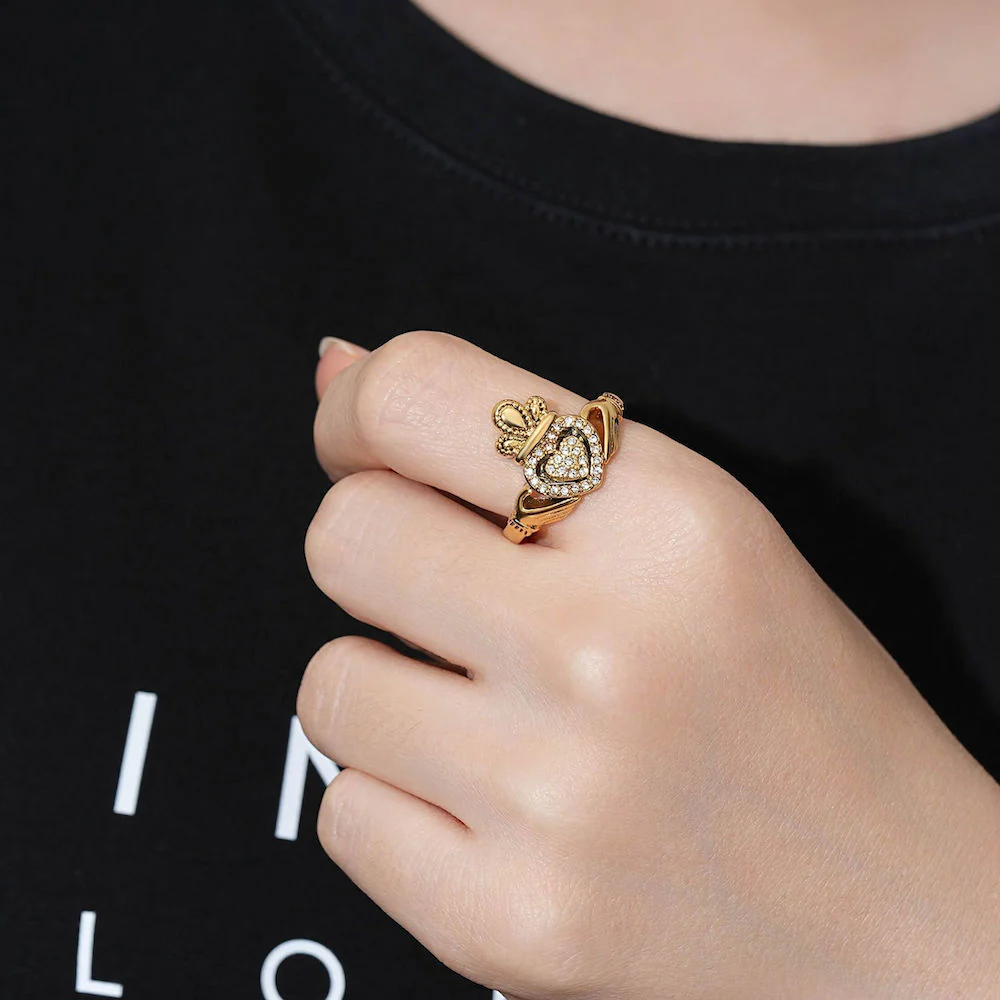 Gold Claddagh Ring with Stones - Image 2