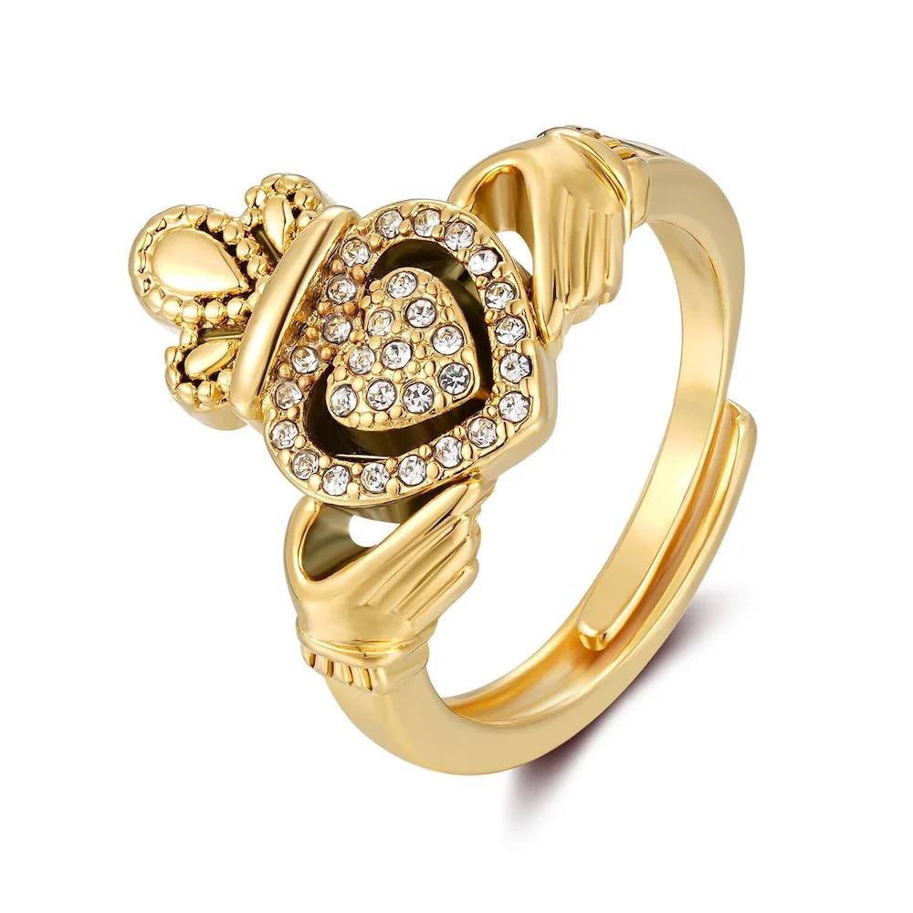 Gold Claddagh Ring with Stones - Image 3