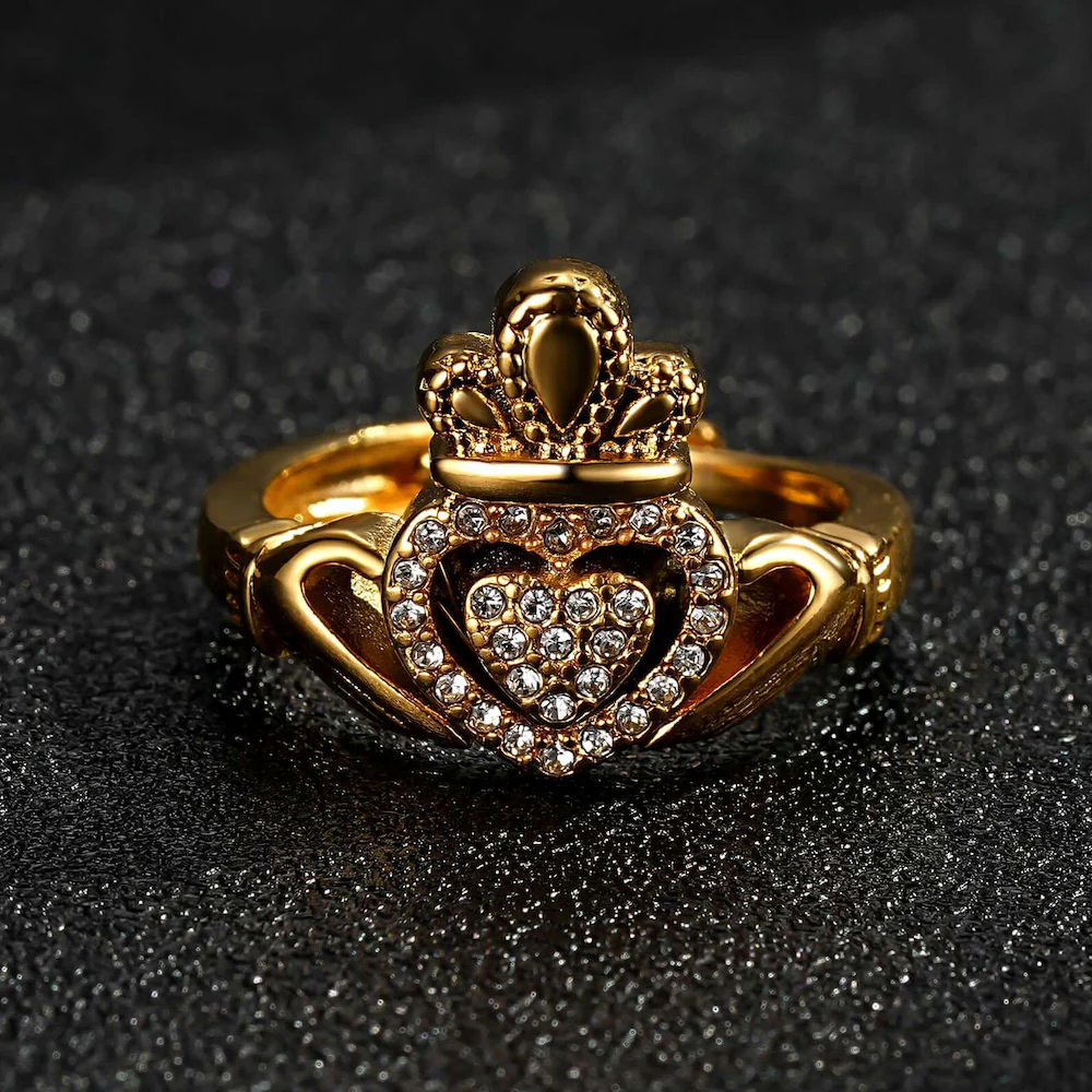 Gold Claddagh Ring with Stones - Image 4