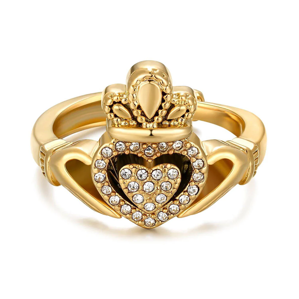 Gold Claddagh Ring with Stones - Image 5