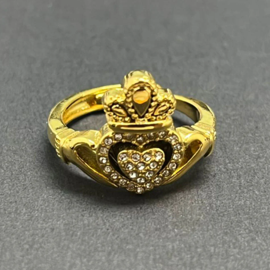 Gold Claddagh Ring with Stones - Image 6