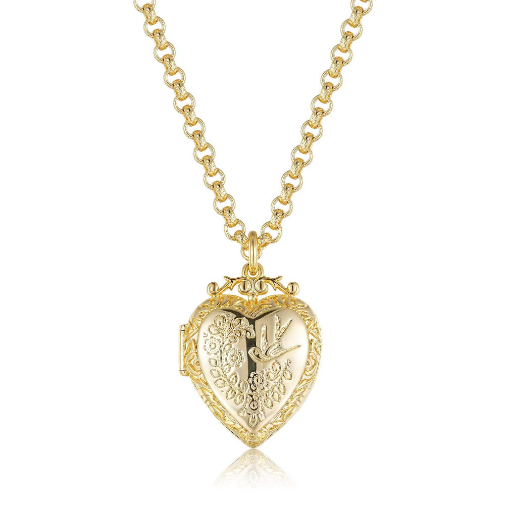 New Gold & Heart Locket with Birds and Flowers - Image 3