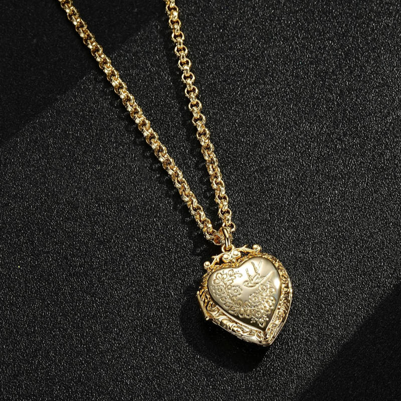 New Gold & Heart Locket with Birds and Flowers - Image 5
