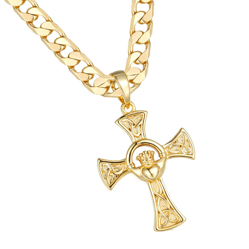 Gold Celtic Claddagh Cross Pendant 22inches - Image 3