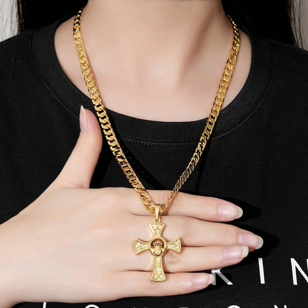 Gold Celtic Claddagh Cross Pendant 22inches - Image 4
