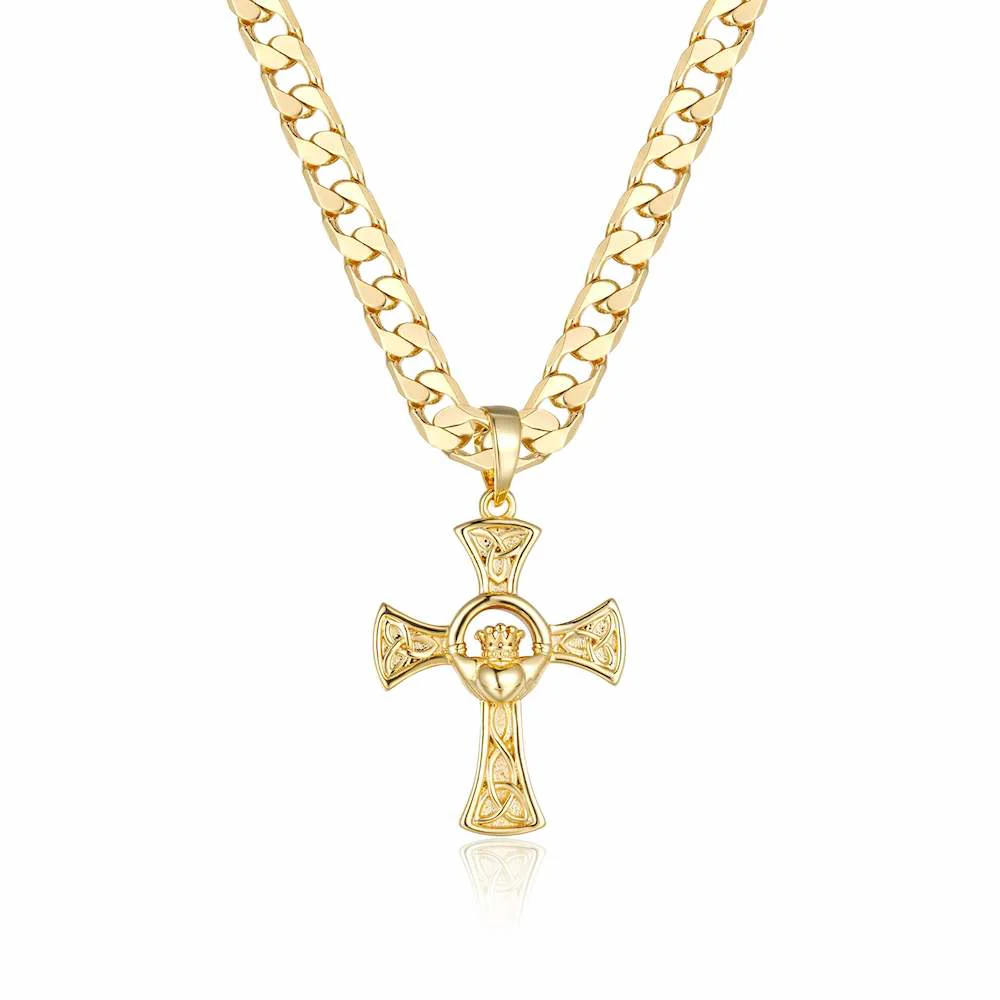 Gold Celtic Claddagh Cross Pendant 22inches - Image 5