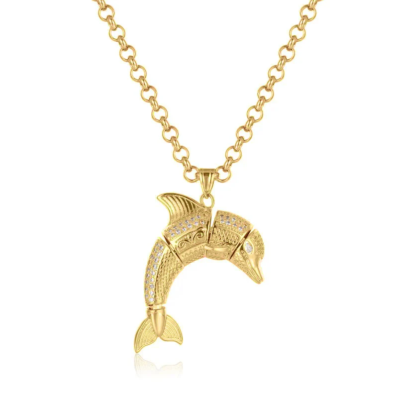 New Gold Dolphin Pendant with Stones on 24-Inch Belcher Chain - Image 3