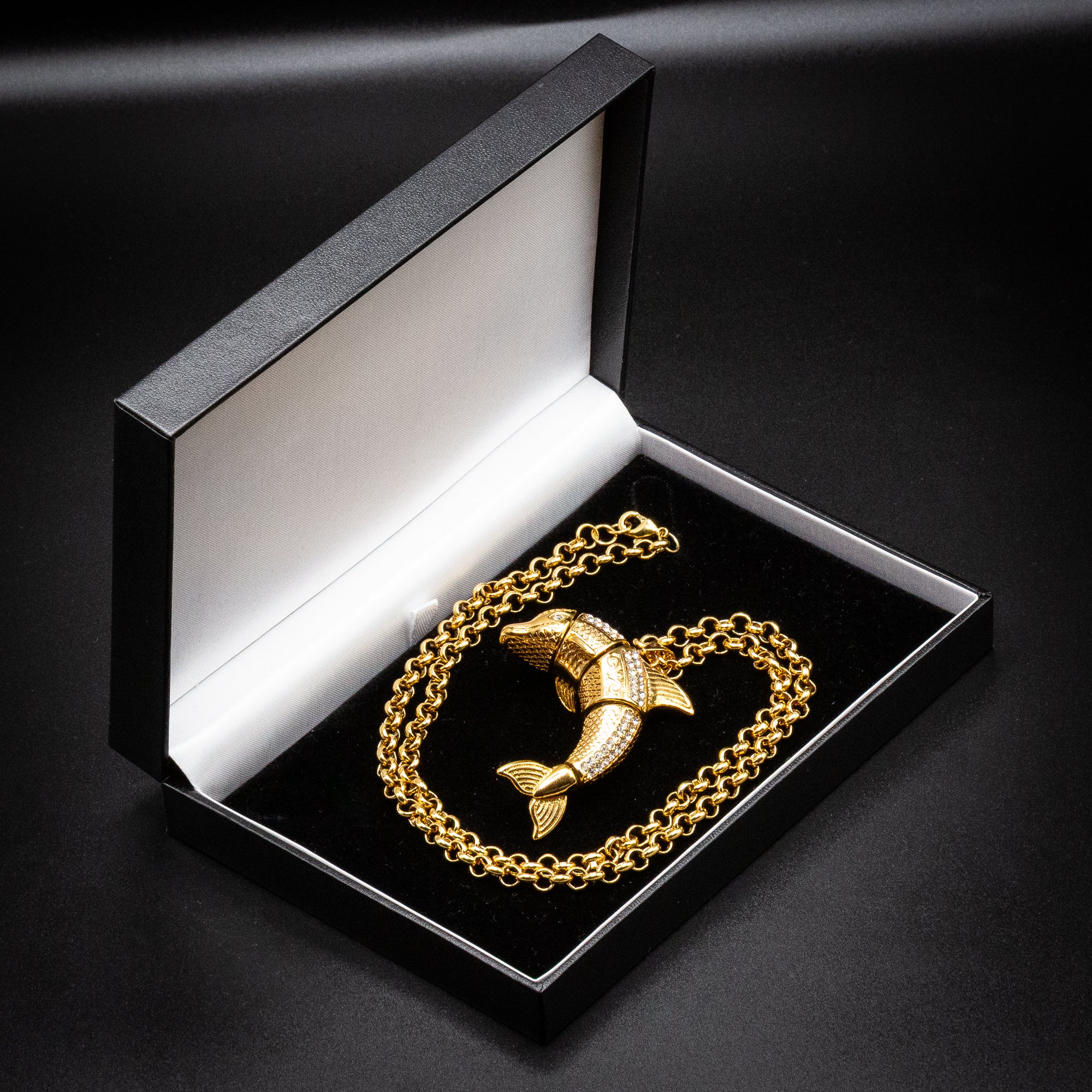 New Gold Dolphin Pendant with Stones on 24-Inch Belcher Chain - Image 5