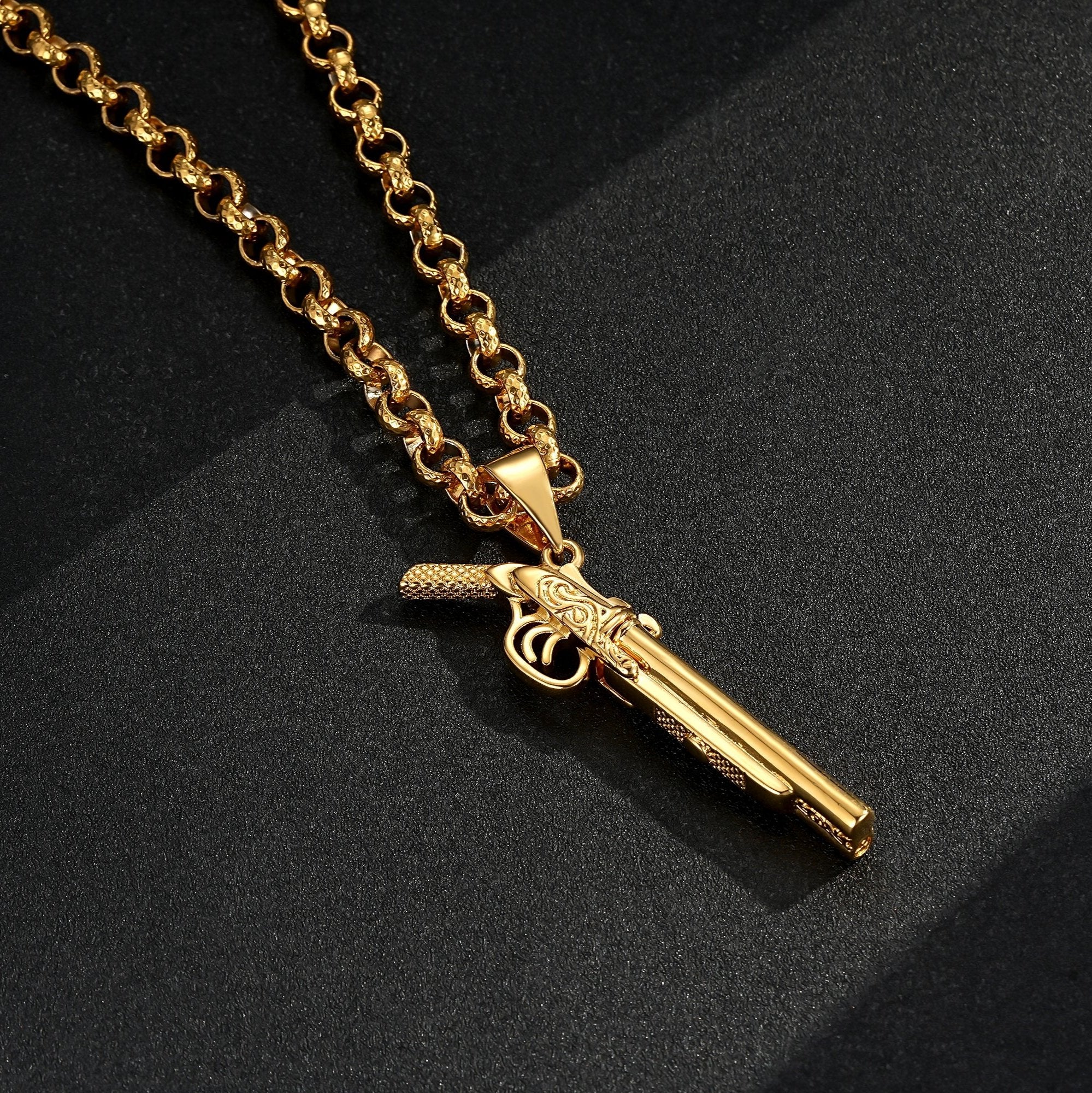 Gold Double Barrel Shotgun Pendant 24inches