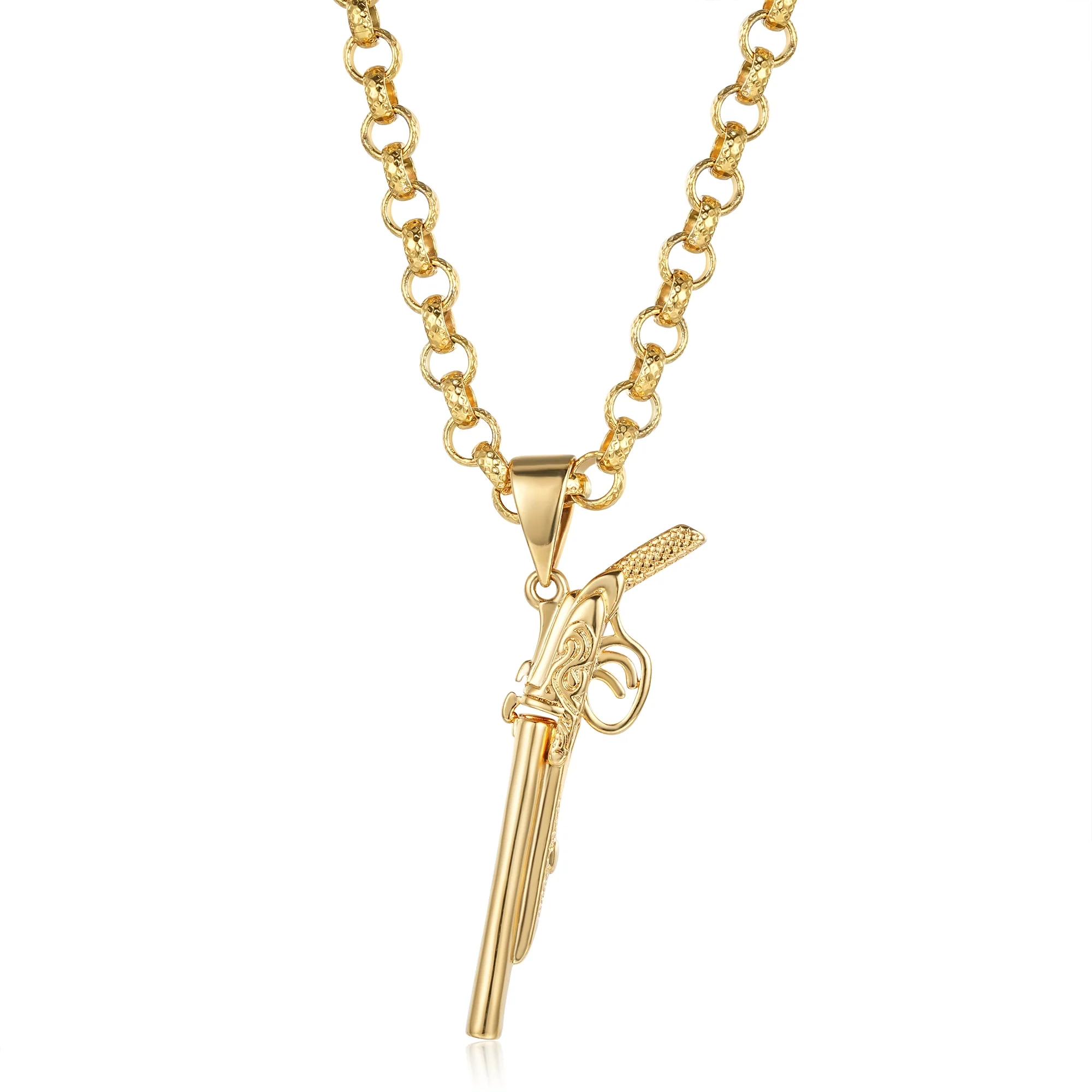 Gold Double Barrel Shotgun Pendant 24inches - Image 3