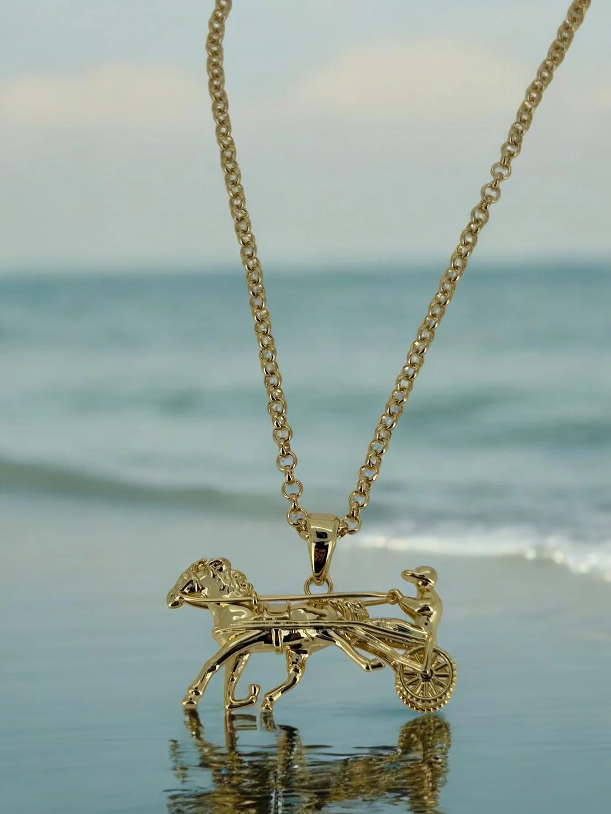 Gold Gypsy Horse & Cart Pendant Necklace 22inches - Image 3