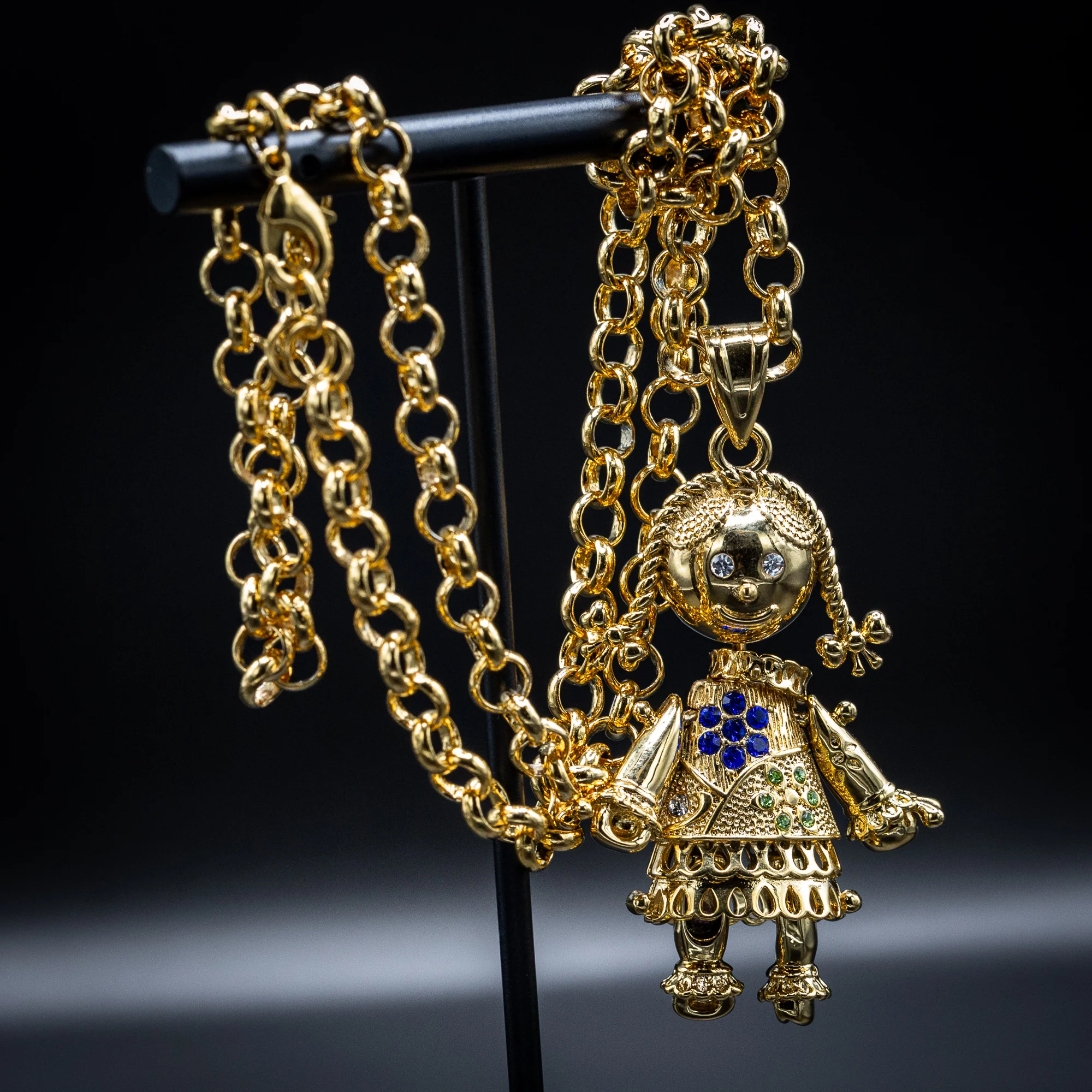 Gold Rag Doll Pendant Necklace 22inches