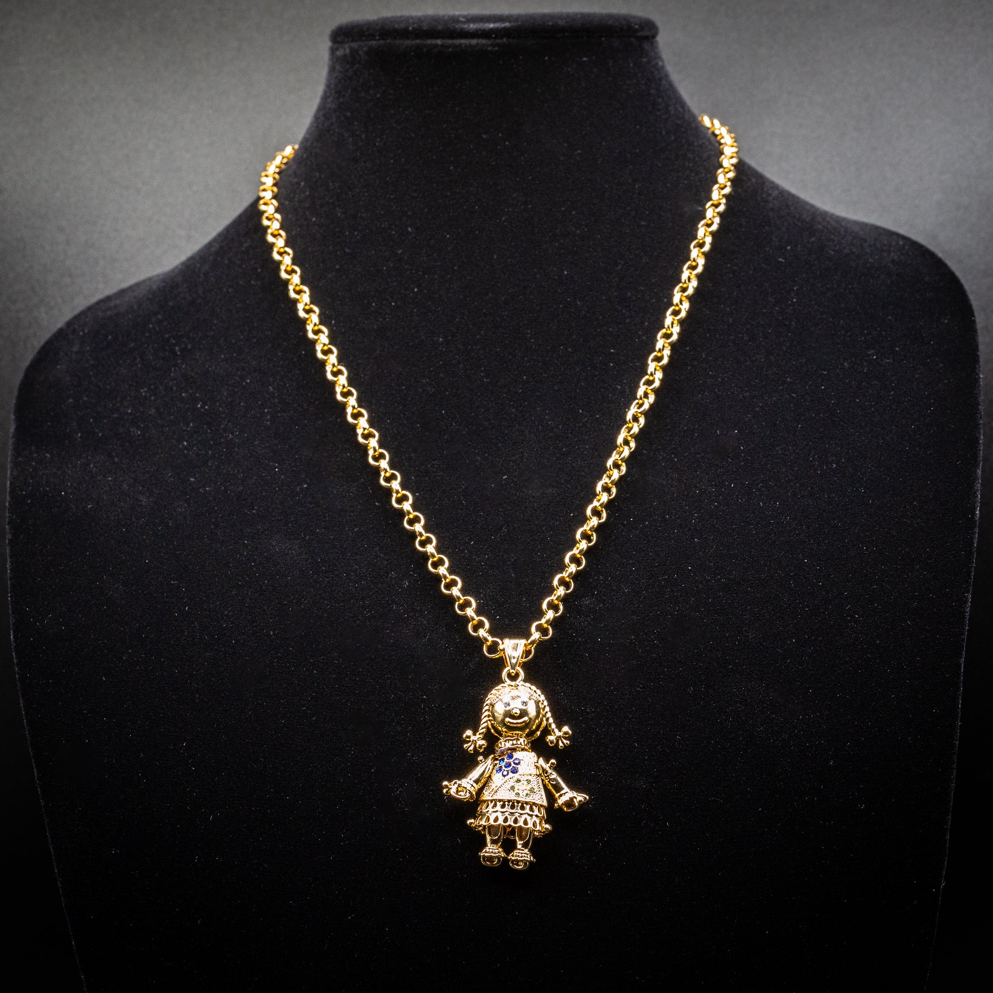 Gold Rag Doll Pendant Necklace 22inches - Image 3