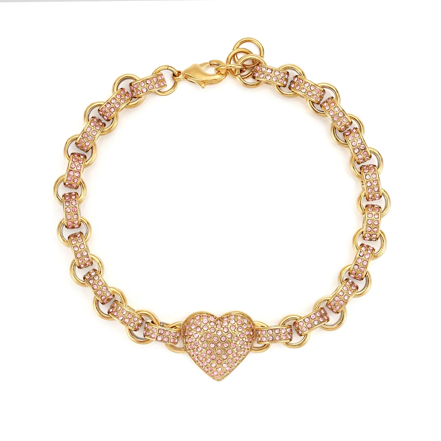 Gold Heart Charm Bracelet with Pink Stones - Image 2