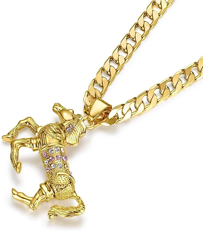 Gold Horse Pendant with Pink Stones 24inches - Image 4