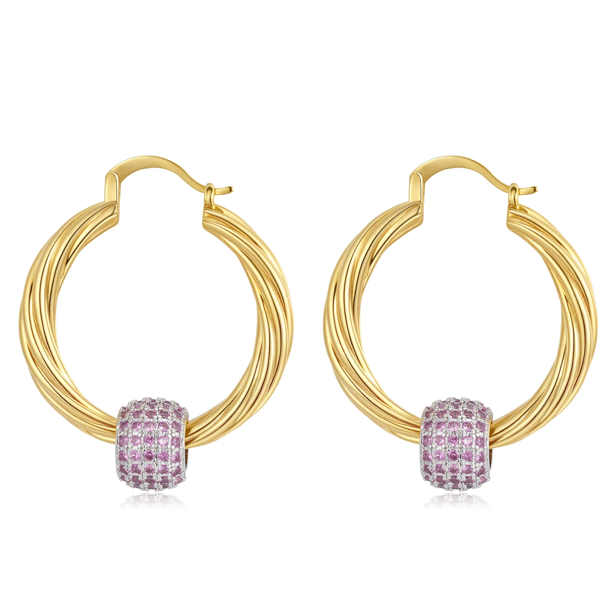 Gold Pink Disco Ball Hoop Earrings - Image 3