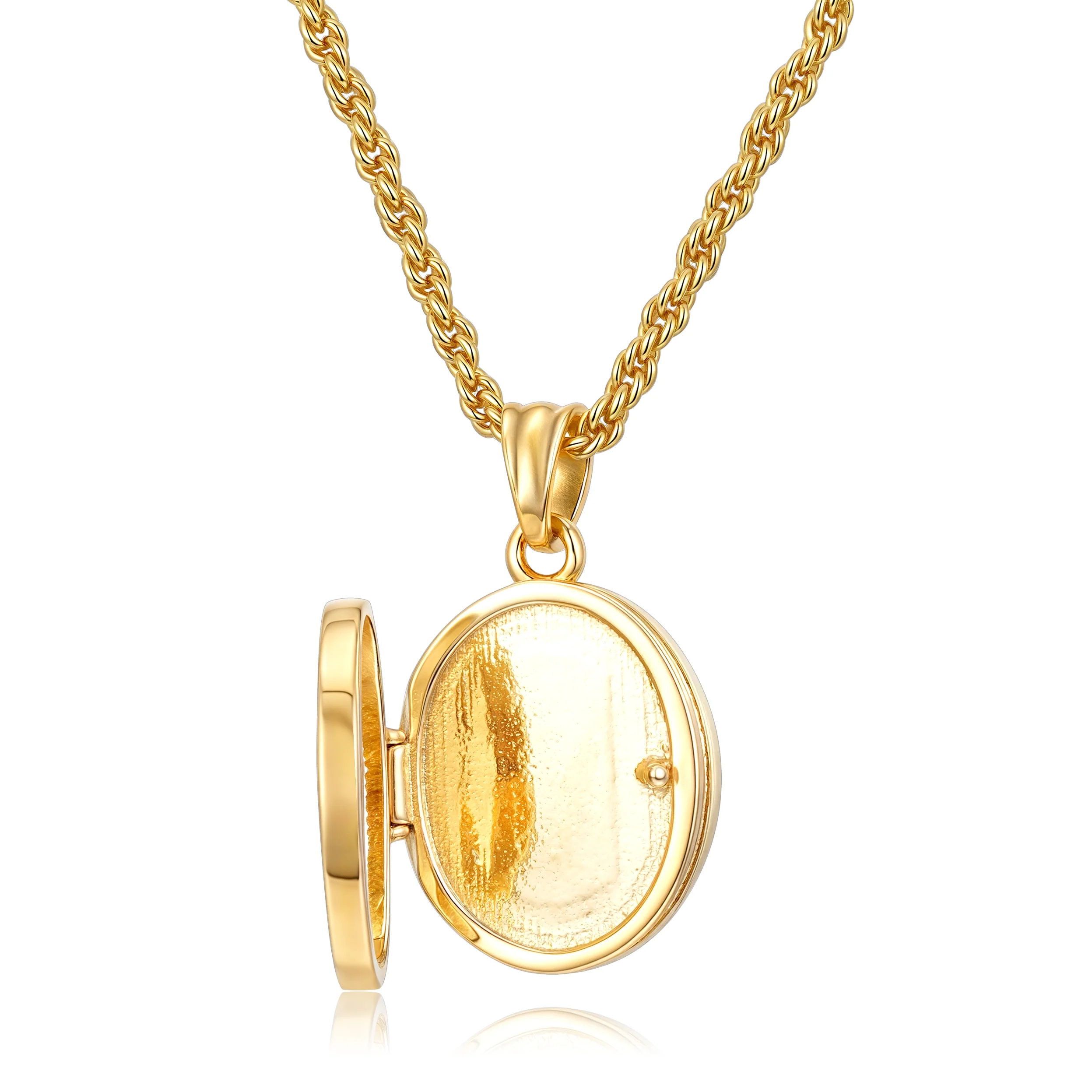Gold Locket Pendant 2.5mm Rope Chain - Image 3