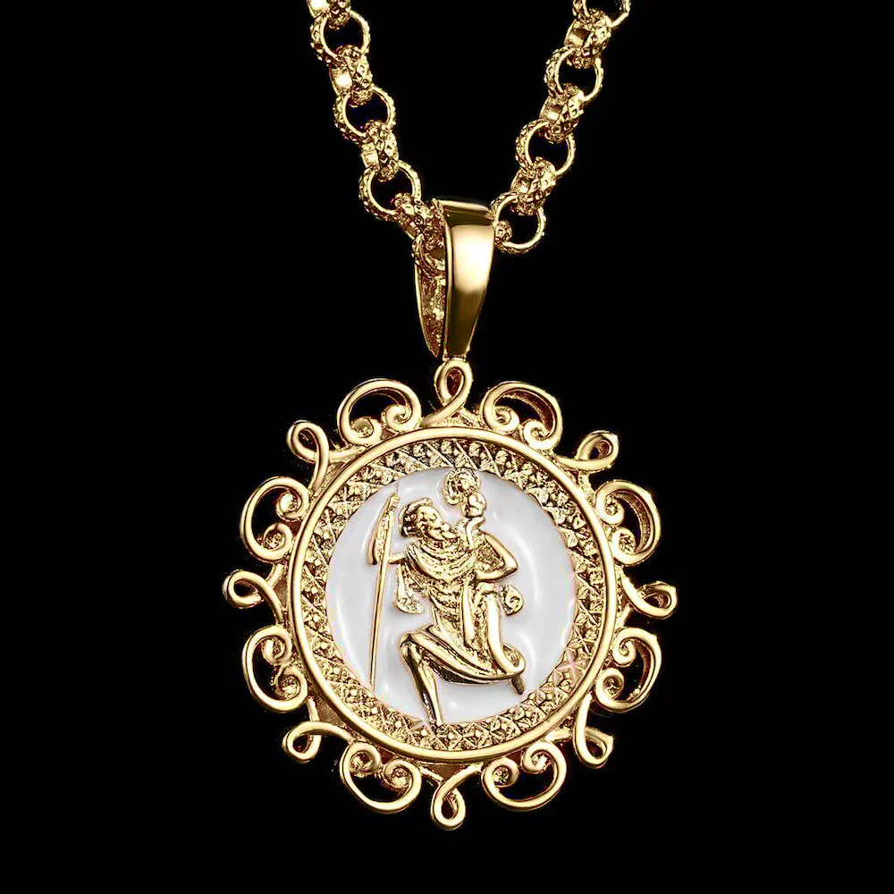 Gold St Christopher Pendant Necklace 22inches - Image 2