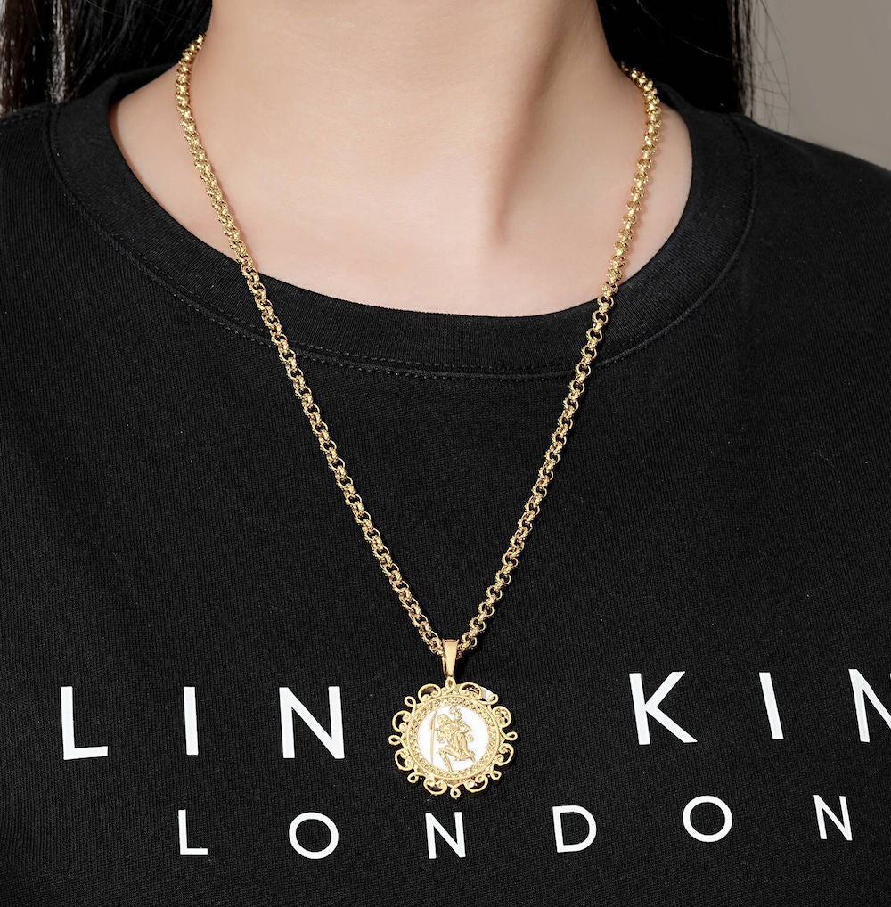 Gold St Christopher Pendant Necklace 22inches - Image 3