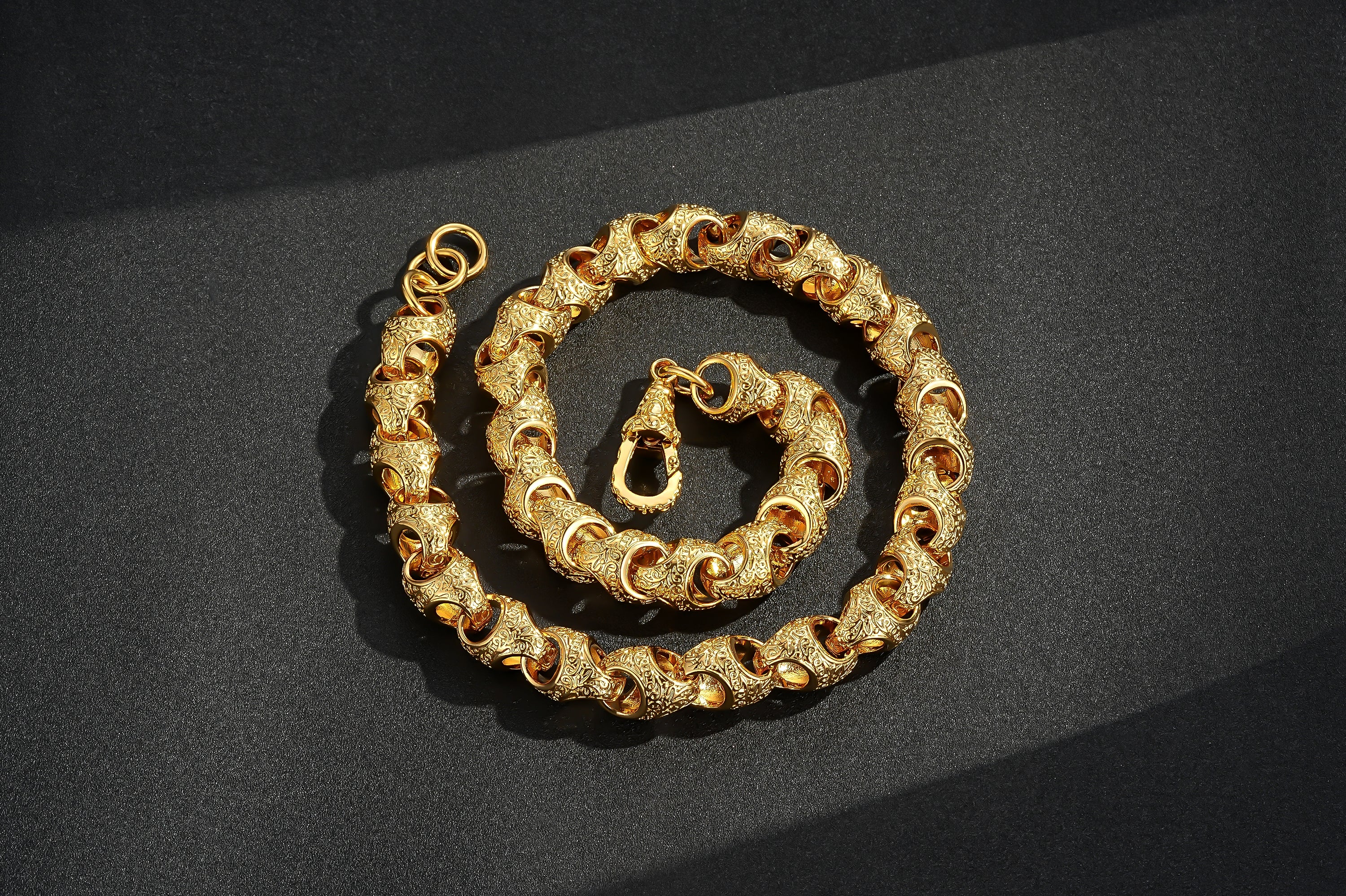 Gold Patterned Acorn Chain Necklace 28inches Heavy 315g XL Statement Jewellery