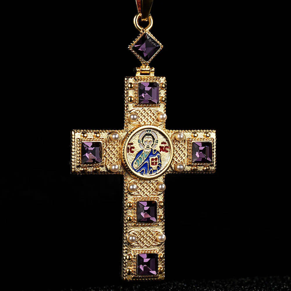 Gold Pectoral Cross Pendant 22 Inch 6mm Cuban Chain - Image 5
