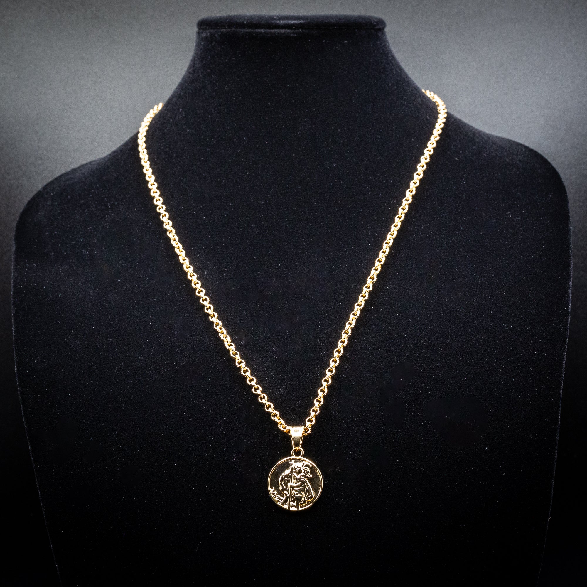 Gold St. Christopher Pendant 22 Inch 4mm Belcher Chain - Image 3