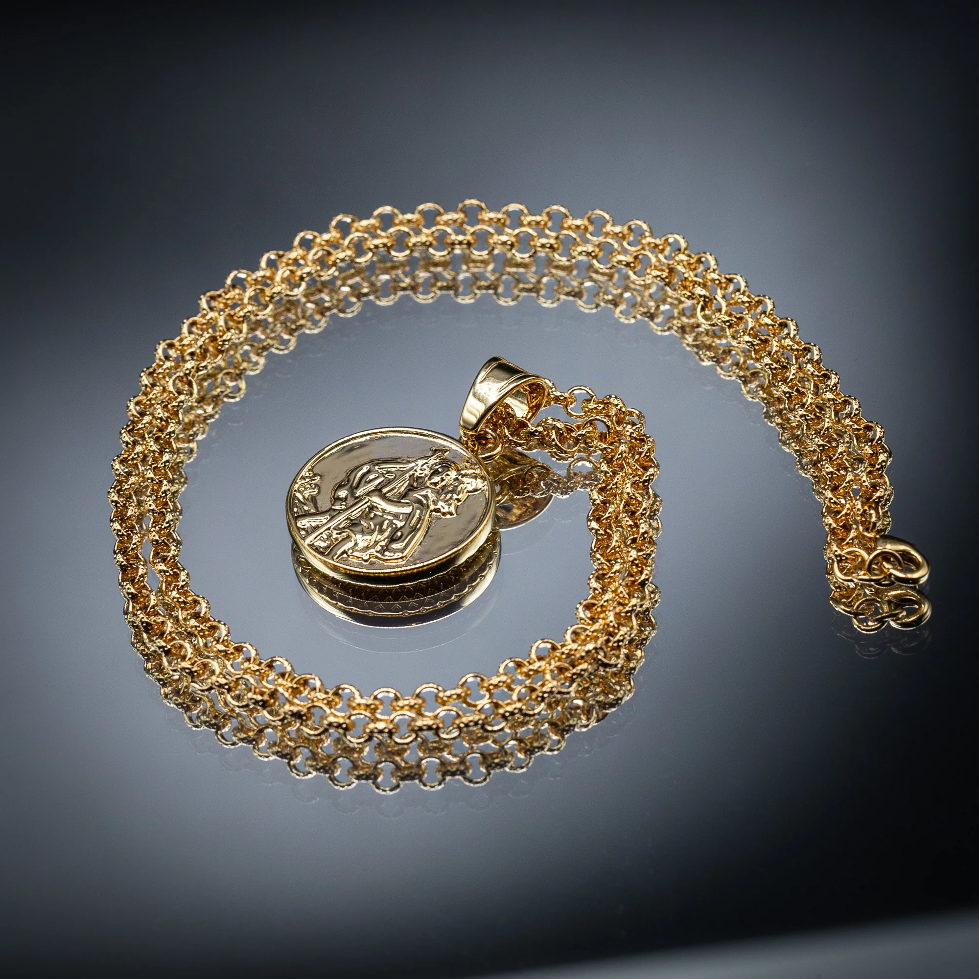 Gold St. Christopher Pendant 22 Inch 4mm Belcher Chain - Image 4