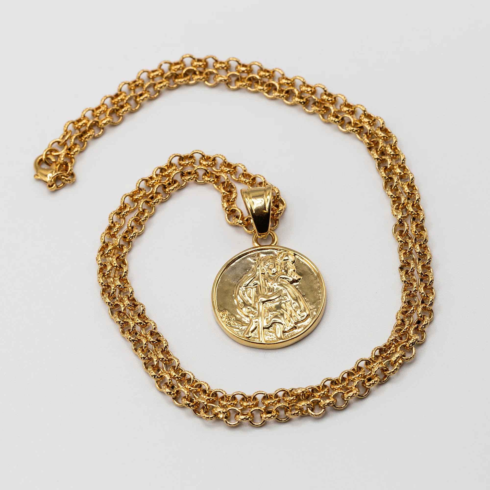 Gold St. Christopher Pendant 22 Inch 4mm Belcher Chain - Image 5