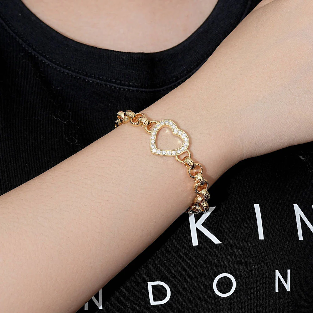 Kids 8mm Gold Open Heart Belcher Bracelet with Stones 66.5 Inch, 17g - Image 4