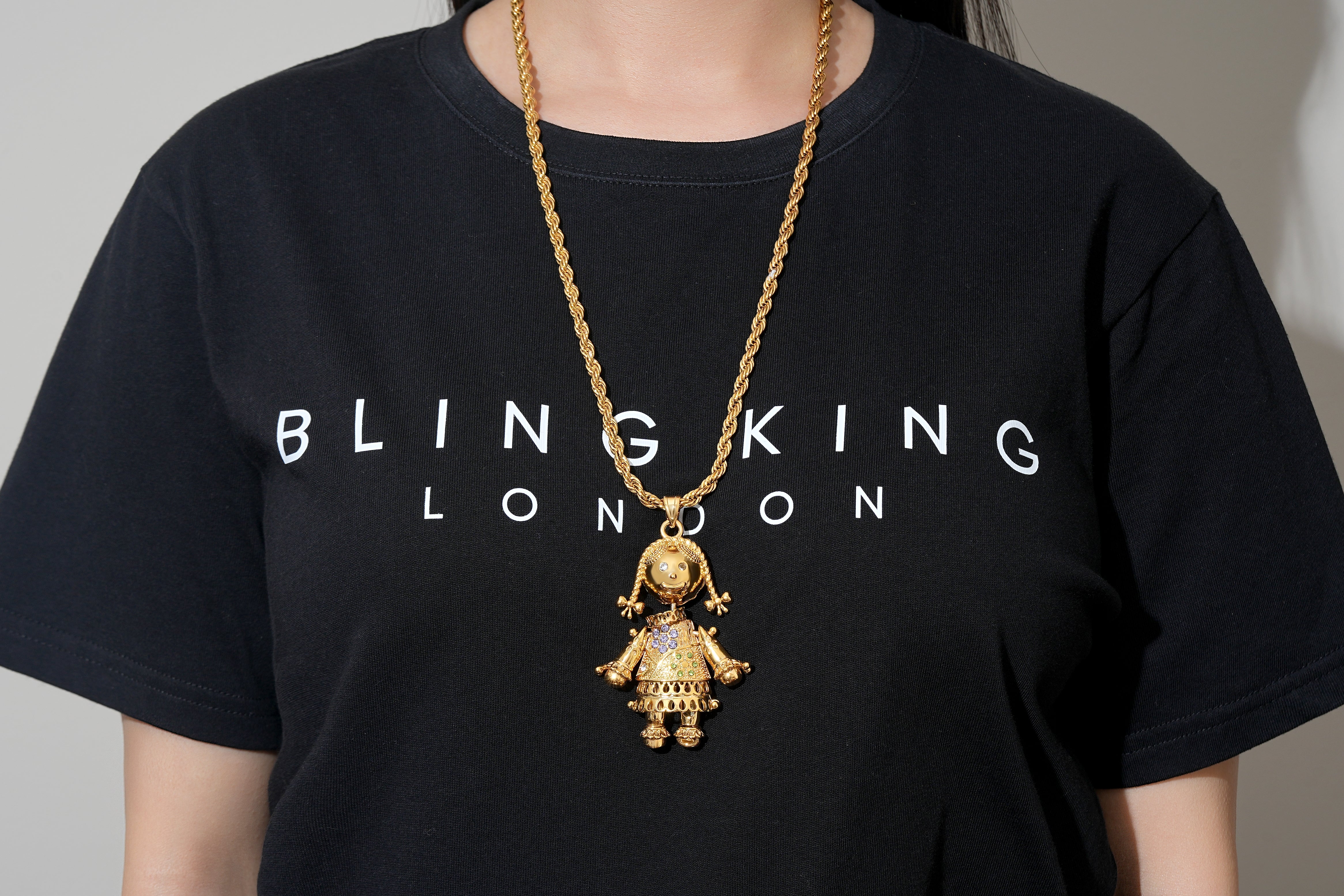 Gold Rag Doll Pendant with Multi Colour Stones 24 Inch Necklace - Image 4